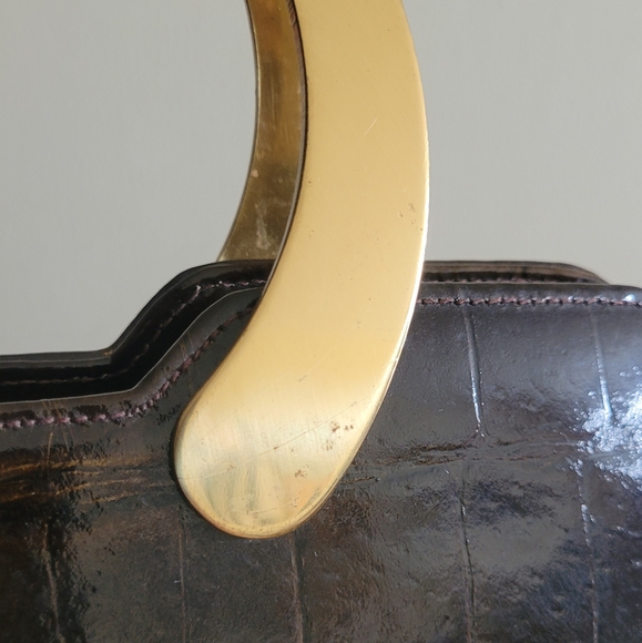 Vintage faux crocodile Block brand women's purse gold tone handle bag - Picture 6 of 14